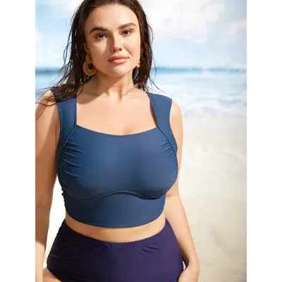 Bloomchic Women's Plus Size Square Neck Ruched Back Crisscross Swim Top Aegean Non Gathered Adaptive-fit 30/6x In Blue