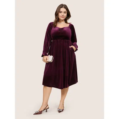 Bloomchic Women's Plus Size Square Neck Velvet Elastic Waist Gathered Dress Scarlet Going Out Velvet 14-16/1x In Red