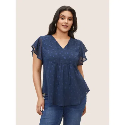 Bloomchic Women's Plus Size Star Mesh Gathered Ruffle Sleeve Blouse Indigo Star & Moon Elegant Short Sleeve V- In Purple