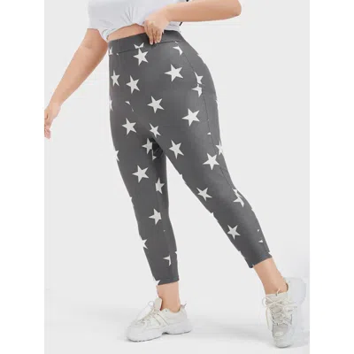 Bloomchic Women's Plus Size Star Printed Skinny Leggings Dimgray High Stretch High Rise Dailywear 10/m