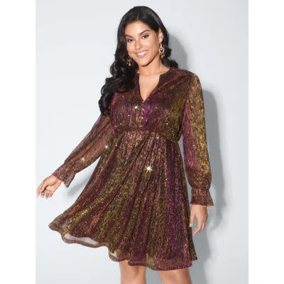 Bloomchic Women's Plus Size Starry Moon Sequin Button Mini Dress Multicolor Solid Mini Party Ruched 30/6x