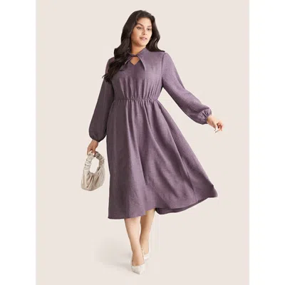 Bloomchic Women's Plus Size Static-free Elastic Waist Twist Neck Lantern Sleeve Dress Mauve Office Elastic Cuf In Purple