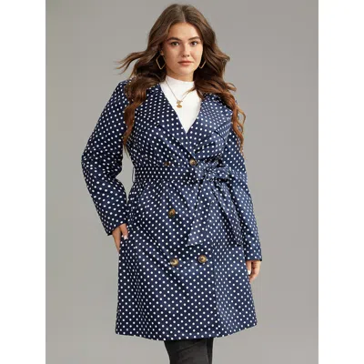 Bloomchic Women's Plus Size Static-free Polka Dot Belted Double Breasted Coat Indigo Belted 10/m In Purple