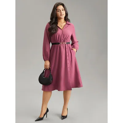 Bloomchic Women's Plus Size Static-free Solid Button Detail Split Hem Dress Redviolet Office Elastic Cuffs 28/
