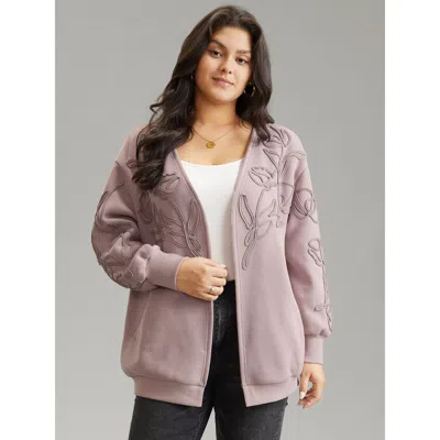 Bloomchic Women's Plus Size Stereo Flower Design Rib Knit Jacket Rouge Texture 14-16/1x In Red