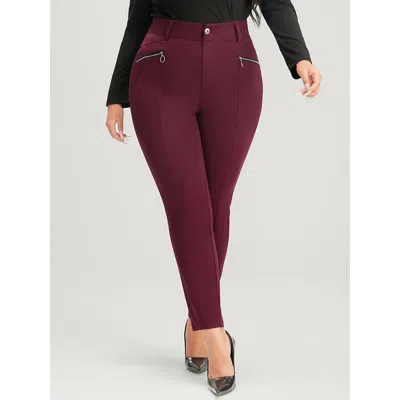 Bloomchic Women's Plus Size Straight Extremely Stretchy High Rise Color Wash Fake Zipper Pocket Jeans Scarlet  In Red