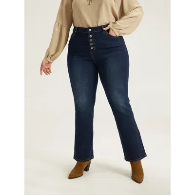 Bloomchic Women's Plus Size Straight Leg Button Fly Pocket Jeans Indigo Plain Plain High Stretch 10/m In Purple