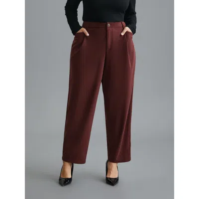 Bloomchic Women's Plus Size Straight Leg Elastic Waist Corduroy Pants Plum Non Straight Fit Mid Rise Everyday  In Purple