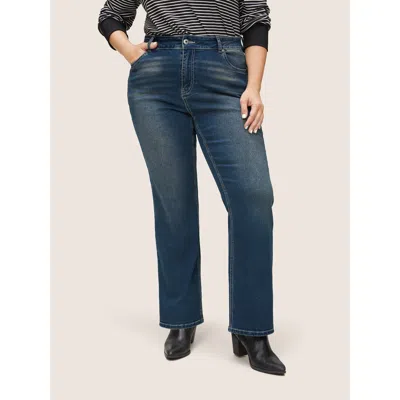 Bloomchic Women's Plus Size Straight Leg Vintage Full Length Jeans Aegean Plain Plain High Stretch 10/m In Blue