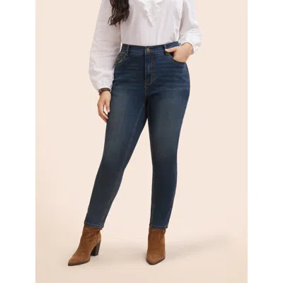 Bloomchic Women's Plus Size Stretch Denim Pocket Distressing Slim-fit Jeans Bluevintage Button Skinny Ankle Me