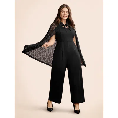Bloomchic Women's Plus Size Stretch Fabric Ghostly Cape With Jumpsuit Black Party 28/5x
