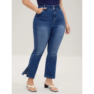 Bloomchic Women's Plus Size Stretch No-gap Waist Slit Hem Jeans Midblue Slit Non High Stretch 10/m