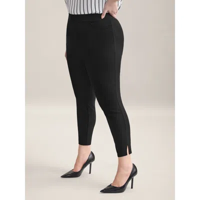 Bloomchic Women's Plus Size Stretch Split Hem Pockets Skinny Pants Black Solid Skinny Fit Mid Rise Office 10/m