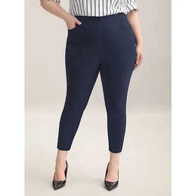 Bloomchic Women's Plus Size Stretch Split Hem Pockets Skinny Pants Midnight Solid Skinny Fit Mid Rise Office 1 In Blue