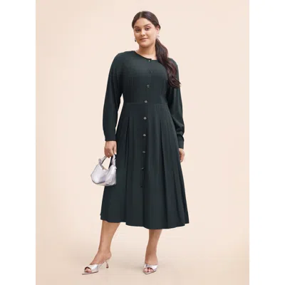 Bloomchic Women's Plus Size Stretch Woven Button Pleated Midi Dress Black Non Midi Office Pleated 18-20/2x