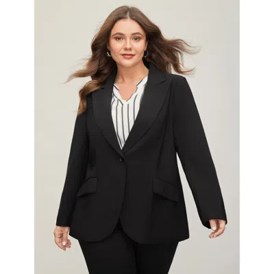 Bloomchic Women's Plus Size Stretch Woven Pocket Slim-fit Blazer Black Not Graphics Non Sleeve Extra Long Slee