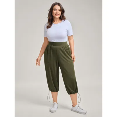 Bloomchic Women's Plus Size Stretchy Adjustable Cuffs Wide-leg Pants Armygreen Non Wide Leg Mid Rise Casual 12