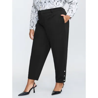 Bloomchic Women's Plus Size Stretchy Adjustable Fit Button Hem Pants Black Solid Skinny Fit High Rise Office 1