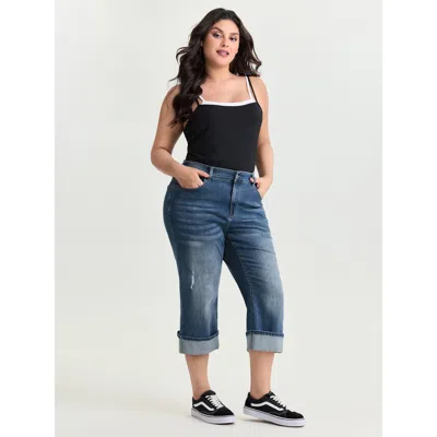 Bloomchic Women's Plus Size Stretchy Back Elastic Waist Capri Jeans Darkindigo Not Graphics Non Straight Fit 1 In Purple