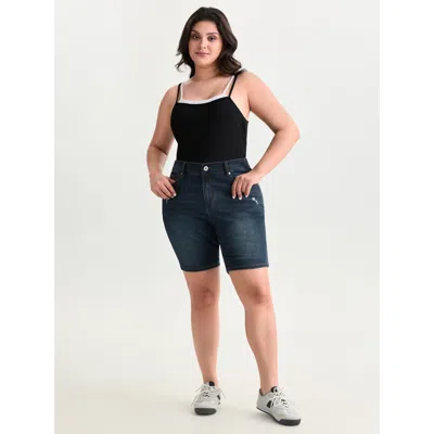 Bloomchic Women's Plus Size Stretchy Back Elastic Waistband Denim Shorts Stone Non High Rise Casual 12/l In Gray