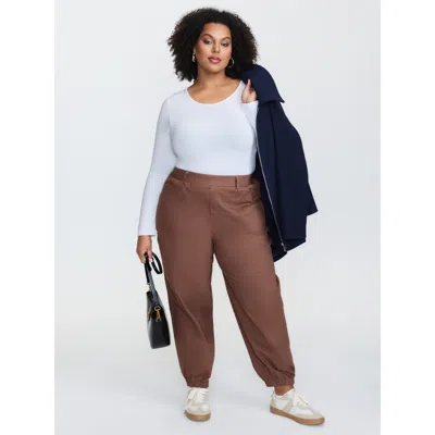 Bloomchic Women's Plus Size Stretchy Back Waist Cuffed Pocket Pants Yellowishbrown Non O-line Mid Rise Casual 