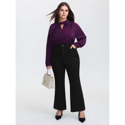 Bloomchic Women's Plus Size Stretchy Back Waistband Bootcut Pants Pureblack Solid Flared High Rise Office 10/m