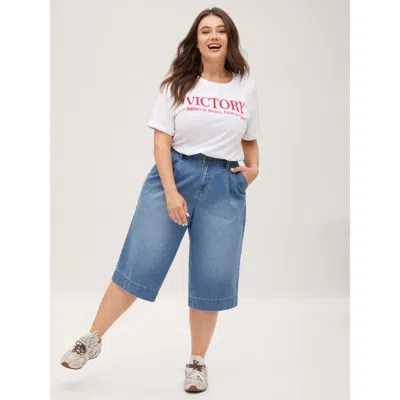 Bloomchic Women's Plus Size Stretchy Back-waist Cropped Jeans Denimlightblue Wide Leg No Stretch 14/1x