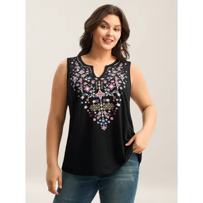 Bloomchic Women's Plus Size Stretchy Boho Print Tank Top Black Vacation A-line 30/6x