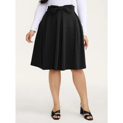 Bloomchic Women's Plus Size Stretchy Bow Detail Pleated Midi Skirt Black Bowknot A-line Elegant 12/l