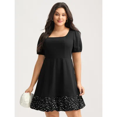 Bloomchic Women's Plus Size Stretchy Bubble Hem Polka Dots Mini Dress Black Polka Dots Short Office Elastic Cu