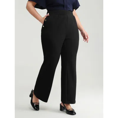 Bloomchic Women's Plus Size Stretchy Button Detail Bootcut Pants Black Non Slight Flare Mid Rise Office 10/m