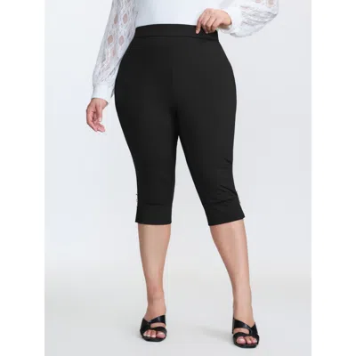 Bloomchic Women's Plus Size Stretchy Button Split Hem Leggings Black Medium Stretch Skinny Fit High Rise Casua