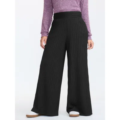 Bloomchic Women's Plus Size Stretchy Cable Knit Wide Leg Pants Pureblack Solid Wide Leg Mid Rise Casual 12/l