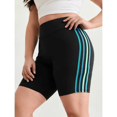 Bloomchic Women's Plus Size Stretchy Color Contrast Cropped Leggings Black Medium Stretch Skinny Fit High Rise