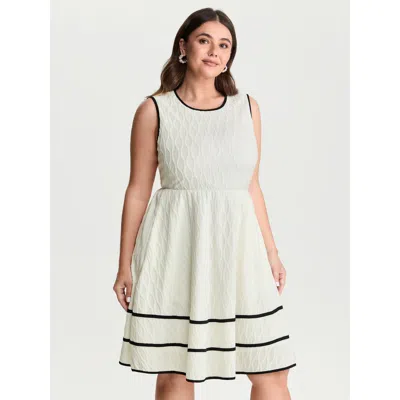 Bloomchic Women's Plus Size Stretchy Color Contrast Edge Mini Dress Whitesmoke Solid Knee Length Office 10/m