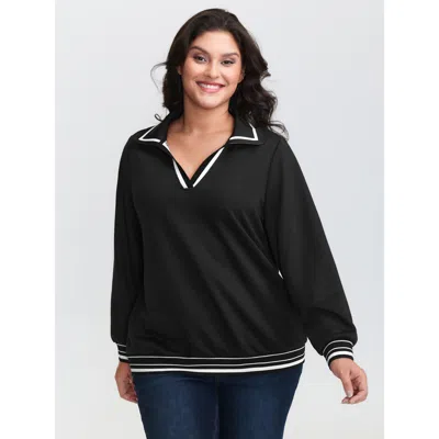 Bloomchic Women's Plus Size Stretchy Color Contrast Sweatshirt Black Casual 10/m