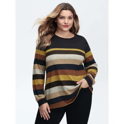 Bloomchic Women's Plus Size Stretchy Colorful Stripe Relaxed-fit T-shirt Multicolor Stripes Casual Extra Long 