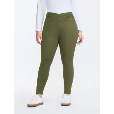 Bloomchic Women's Plus Size Stretchy Cross Waist Slim Fit Leggings Armygreen High Stretch Skinny Fit High Rise