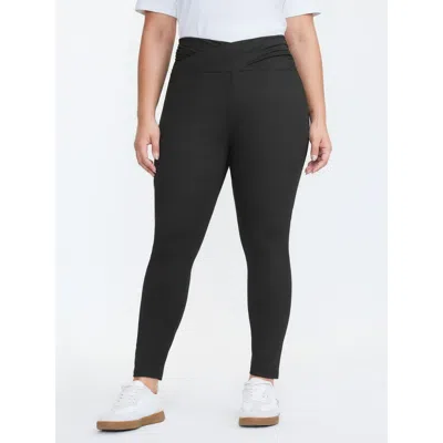 Bloomchic Women's Plus Size Stretchy Cross Waist Slim Fit Leggings Black High Stretch Skinny Fit High Rise Cas