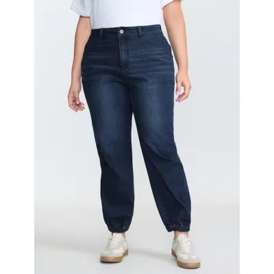 Bloomchic Women's Plus Size Stretchy Cuff Pocket Mid-rise Jeans Denimindigo Tapered Ankle Medium Stretch 30/6x