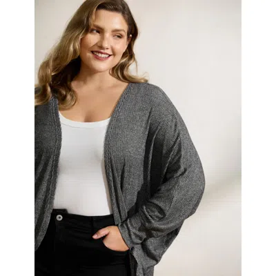 Bloomchic Women's Plus Size Stretchy Curvy Hem Open-front Cardigan Dimgray Texture O-line 12/l