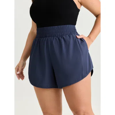 Bloomchic Women's Plus Size Stretchy Curvy Hem Shirred Waistband Shorts Indigo Casual Bermuda Smocked Shorts 1 In Purple
