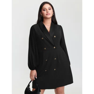 Bloomchic Women's Plus Size Stretchy Double Button Pockets Blazer Dress Black Non Short Office Button 10/m