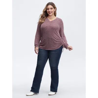 Bloomchic Women's Plus Size Stretchy Drawstring Side T-shirt Dustypink Non Casual Long Sleeve 12/l In Pink