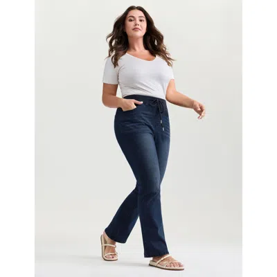 Bloomchic Women's Plus Size Stretchy Drawstring Waist Bootcut Pants Darkindigo Slight Flare High Stretch 12/l In Purple