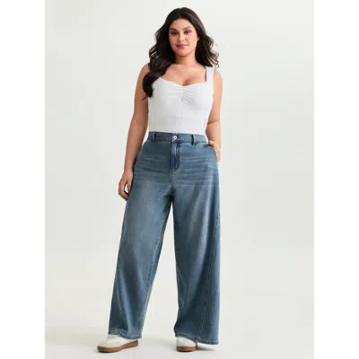 Bloomchic Women's Plus Size Stretchy Elastic Back Waistband Jeans Midblue Wide Leg 26/4x