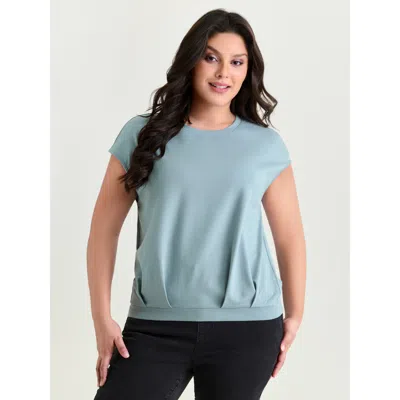 Bloomchic Women's Plus Size Stretchy Elastic Hem Plain T-shirt Lightblue Solid Casual Short Sleeve Round Neck  In Blue