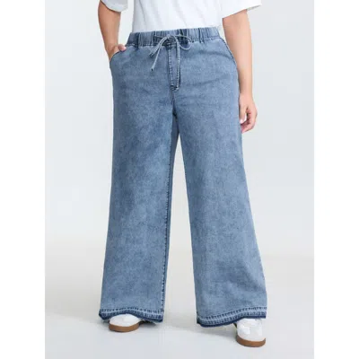 Bloomchic Women's Plus Size Stretchy Elastic Waist Drawstring Jeans Denimindigo Non Wide Leg Low Stretch 10/m