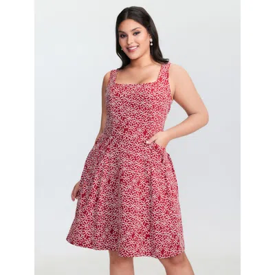 Bloomchic Women's Plus Size Stretchy Floral Print Cinched-waist Mini Dress Scarlet Floral Length Elegant Pleat In Red