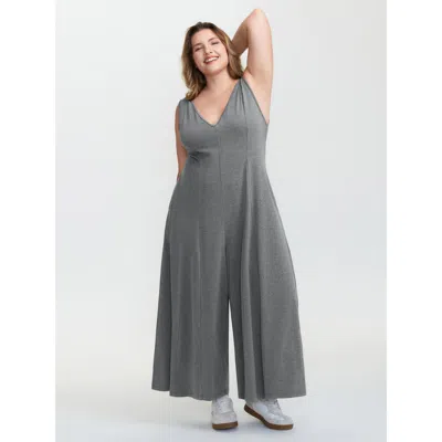 Bloomchic Women's Plus Size Stretchy Flowy V-neck Jumpsuit Darkgray Casual 22-24/3x In Gray